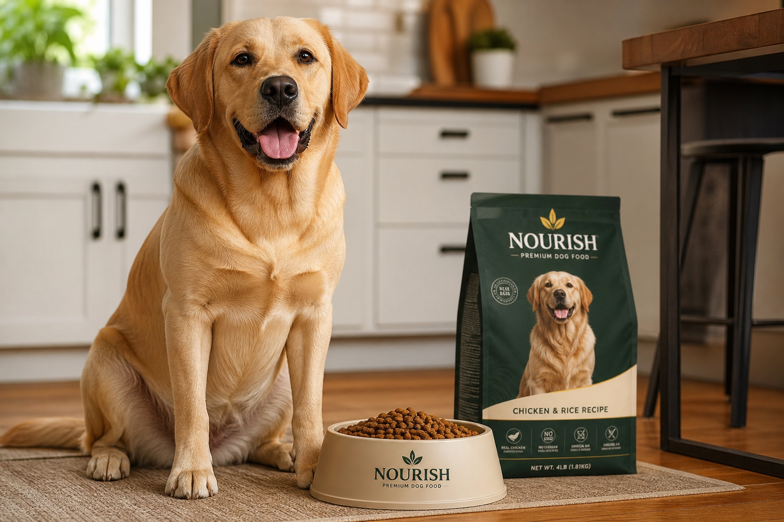 Dog eating premium kibble