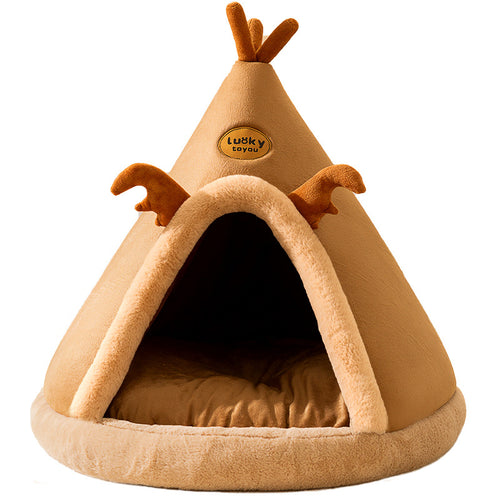 Christmas Plush Tent Pet Bed (Reindeer / Lamb) featured