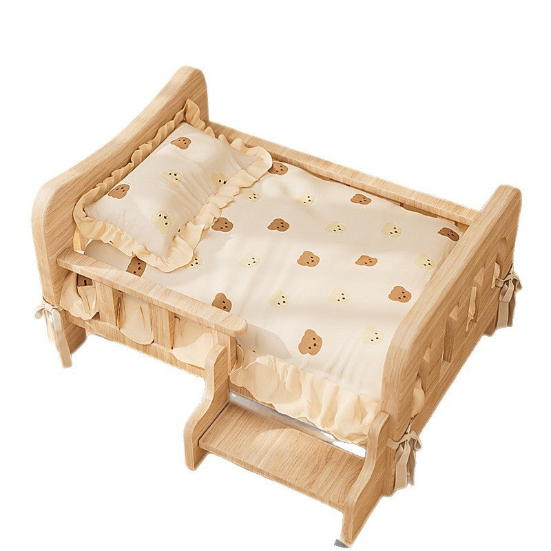 Solid wood elevated pet bed