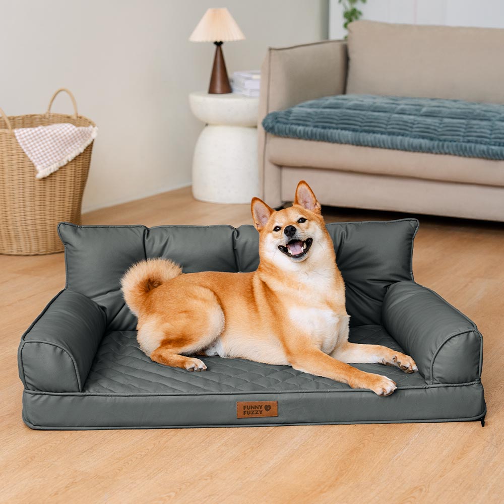 PawLab faux leather orthopedic pet sofa bed in abyss blue