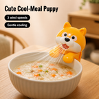 Puppy cool-meal mini fan — cool meal on bowl