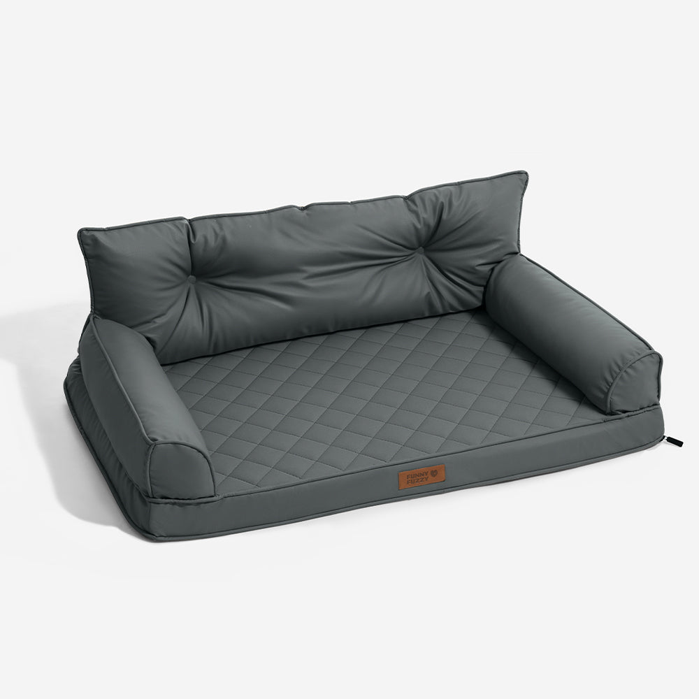 Side view of the faux leather orthopedic pet sofa bed