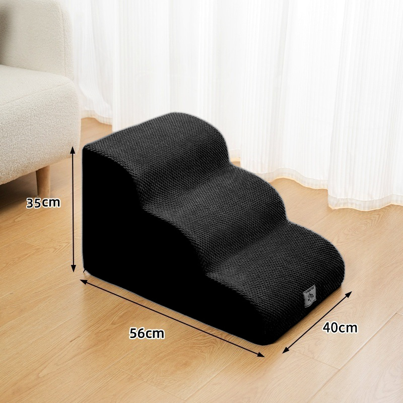 Black 3-Step pet stairs — height 35cm, length 56cm, width 40cm — PawLab