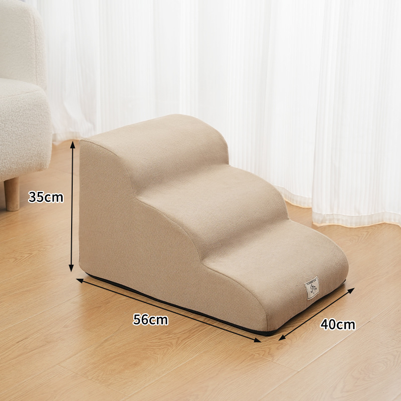 Khaki 3-Step pet stairs — height 35cm, length 56cm, width 40cm — PawLab