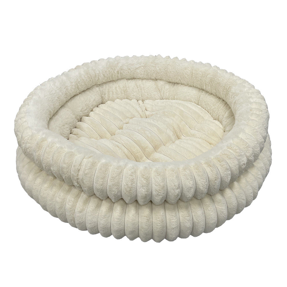 Cat curled in the PawLab DreamNest velvet donut pet bed