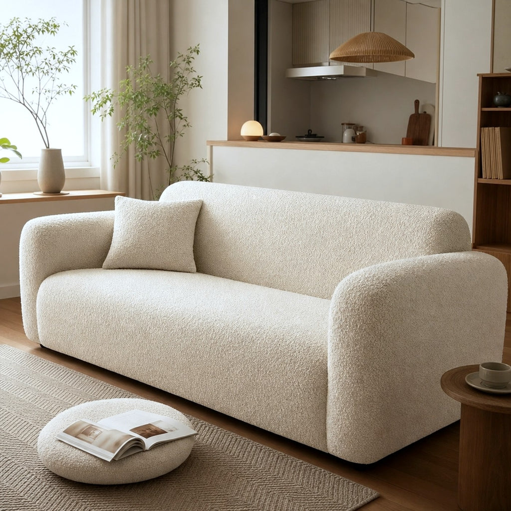 Stretch sofa cover in living room — usage