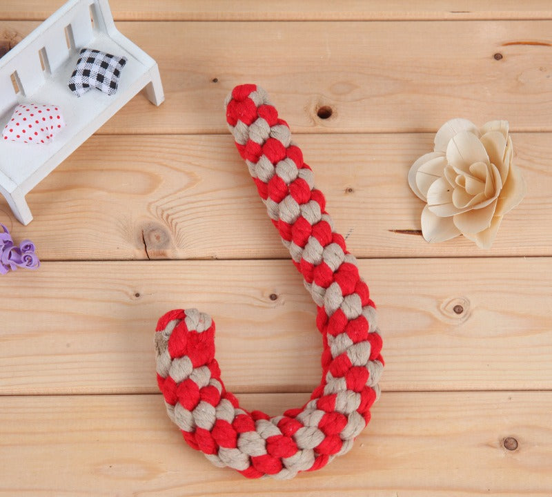 Cotton rope toy on a wood floor
