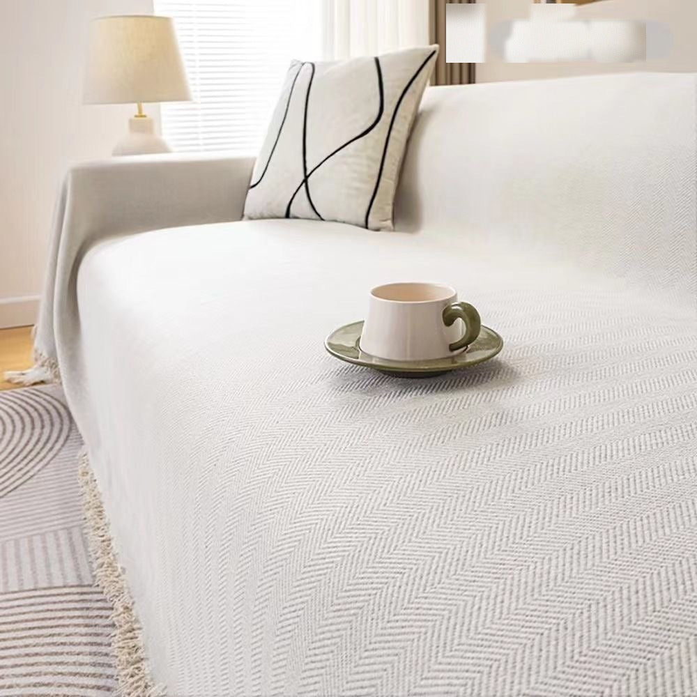 Herringbone Chenille Sofa Cover Beige
