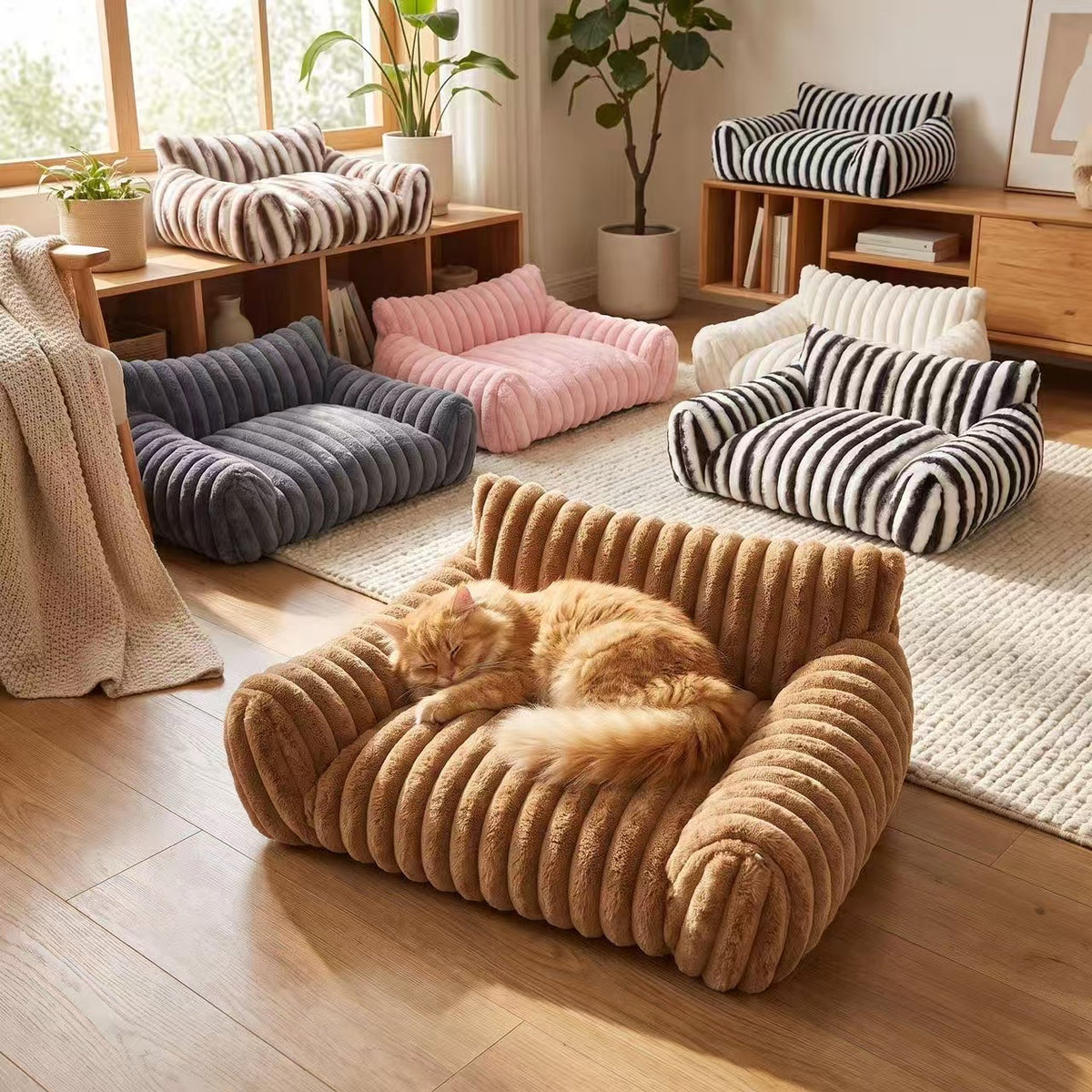 Striped Faux Lambswool Pet Sofa Bed