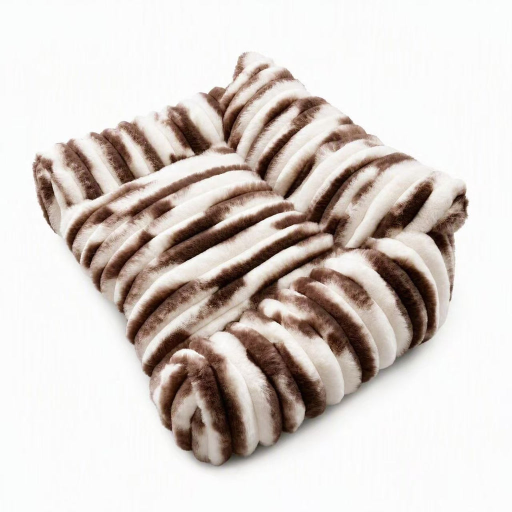 Striped Faux Lambswool Pet Sofa Bed 3