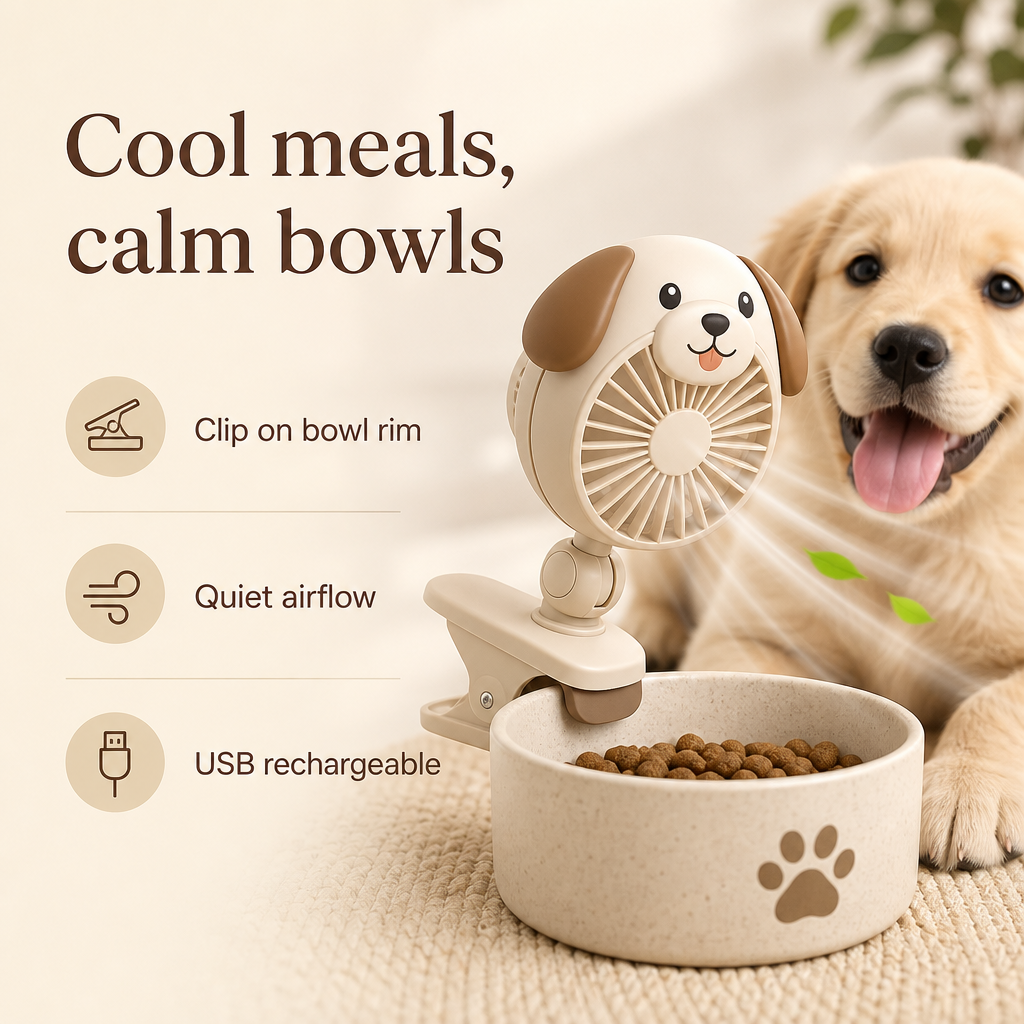 Cool meals, calm bowls — clip-on mini fan — PawLab
