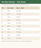 Pet Dino Onesie size guide