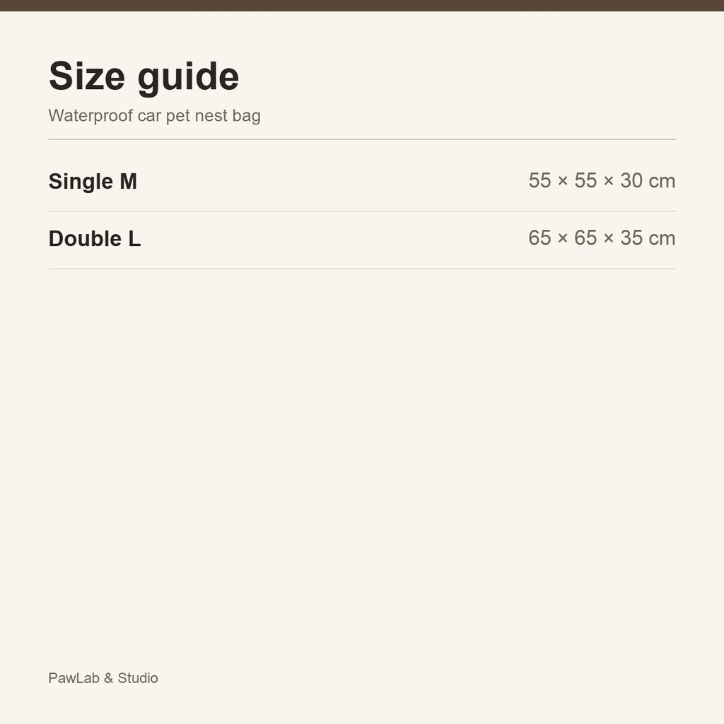 Size guide — Single M / Double L car nest — PawLab