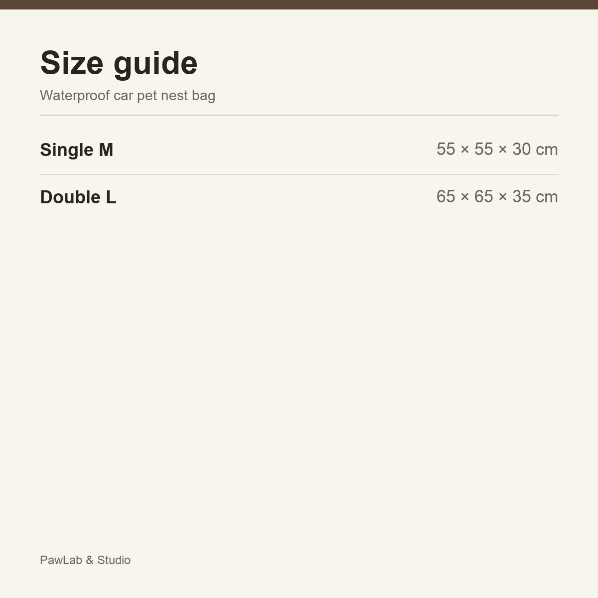 Size guide — Single M / Double L car nest — PawLab