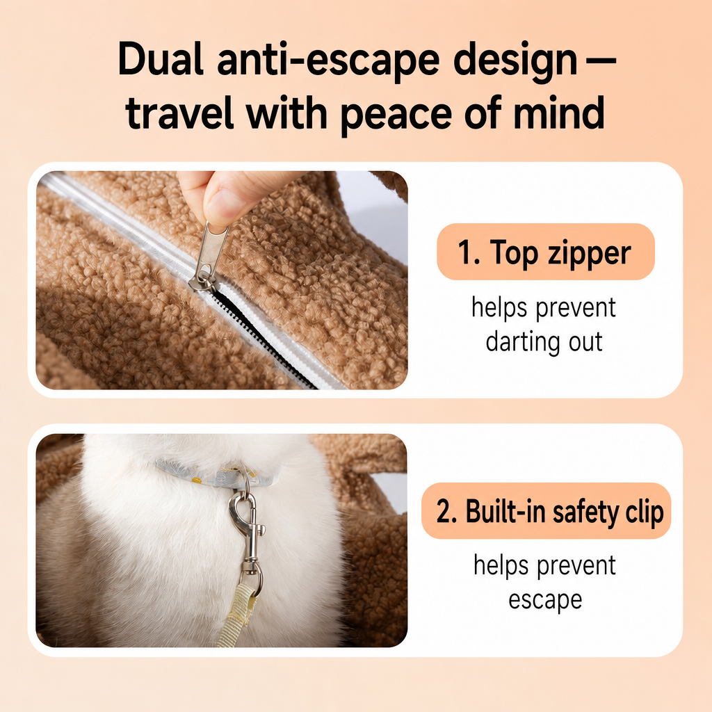 Dual anti-escape design — zipper + safety clip — PawLab