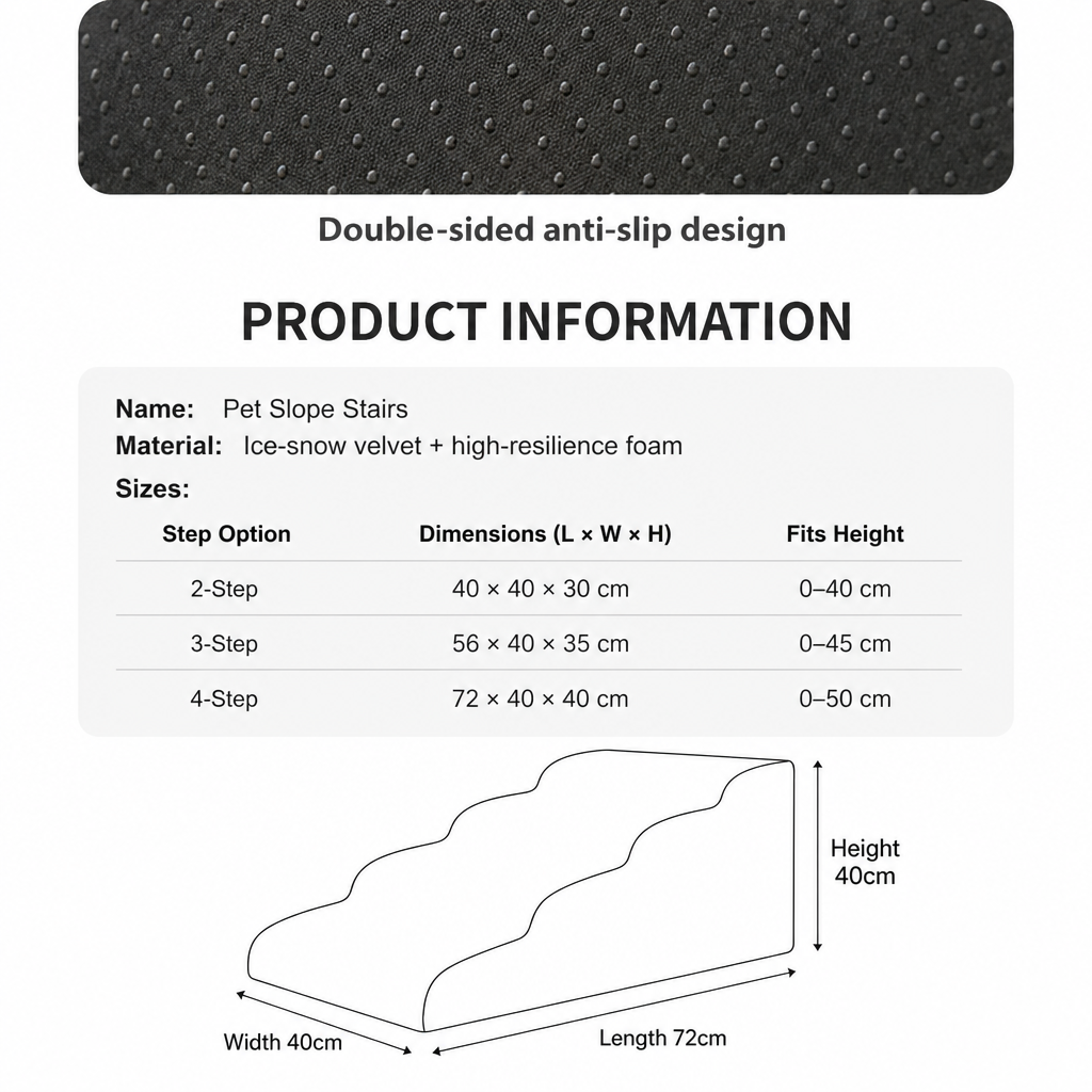 Pet slope stairs size chart 2/3/4 step — PawLab