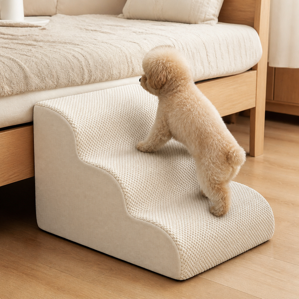 Soft White wave pet stairs waffle tread with dog — PawLab