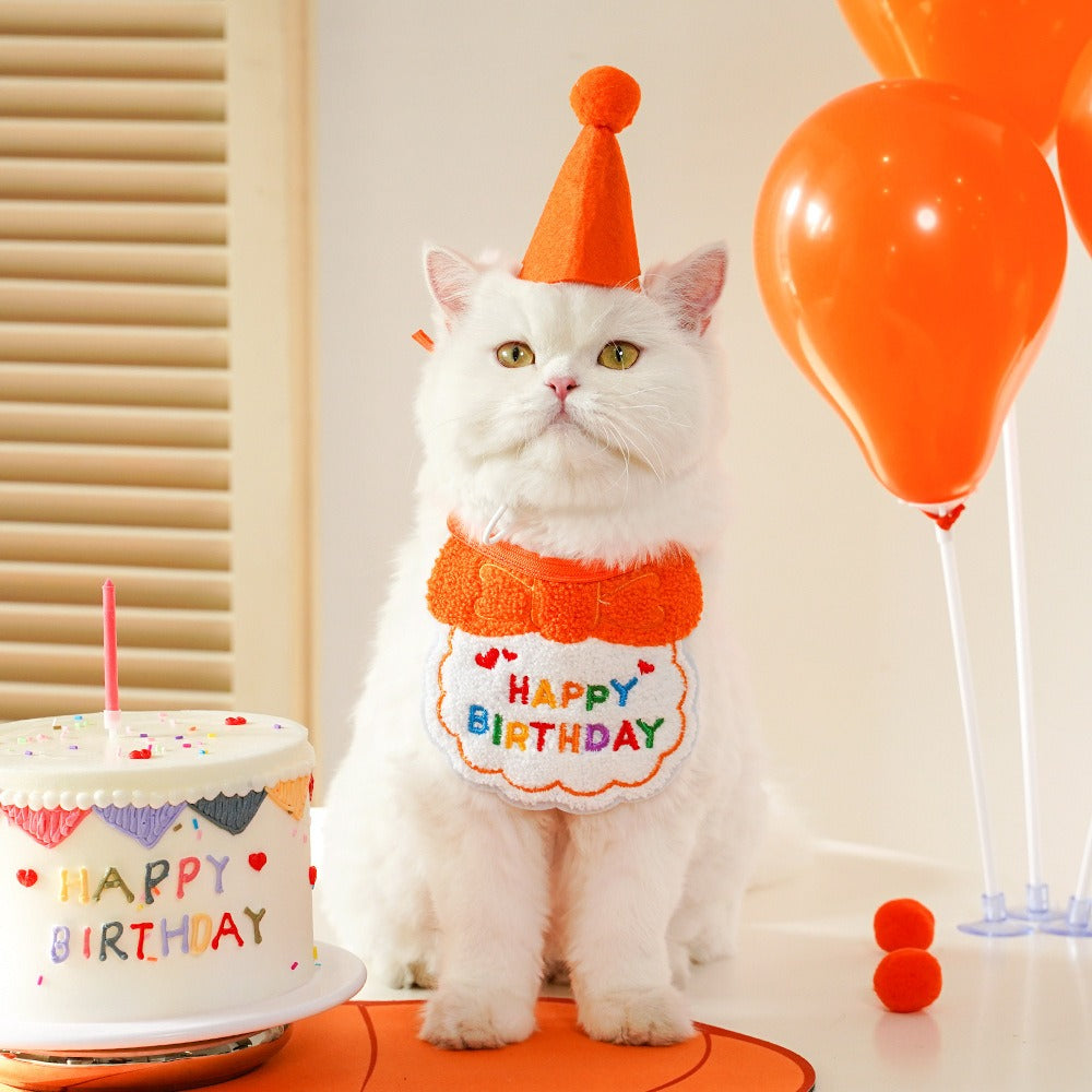Birthday hat+bib set — orange
