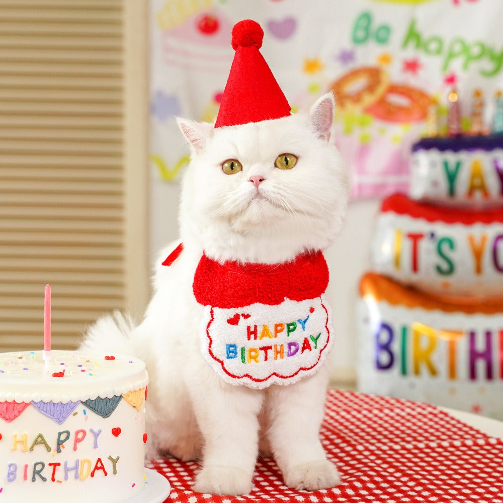 Birthday hat+bib set — red