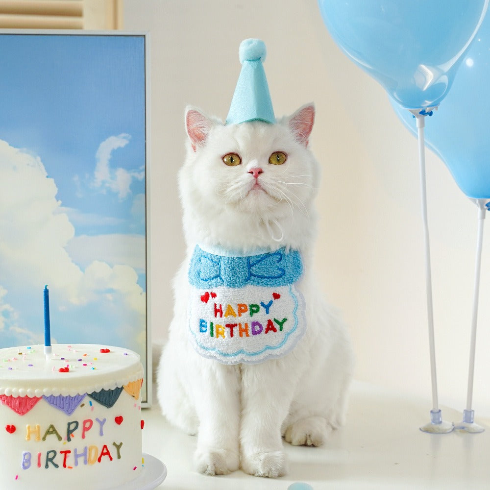 Birthday hat+bib set — sky blue