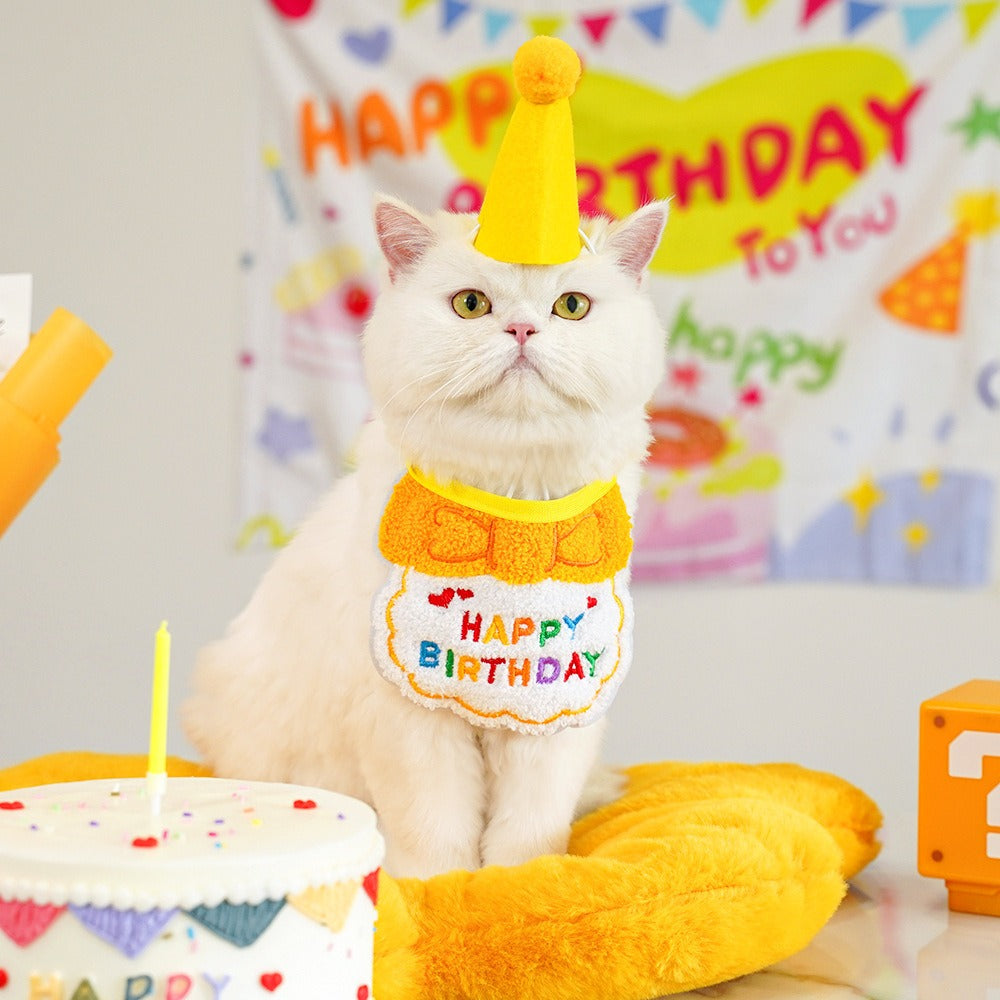 Birthday hat+bib set — yellow
