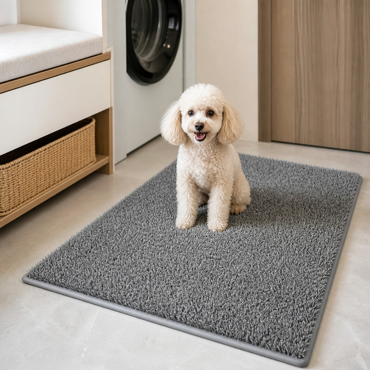 Mist grey grass potty mat in apartment — PawLab