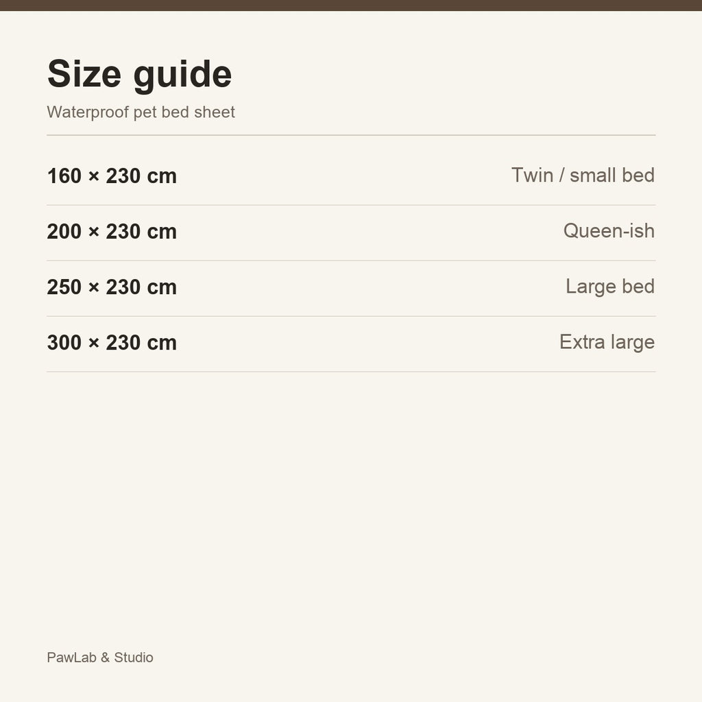 Size guide — pet bed sheet sizes — PawLab