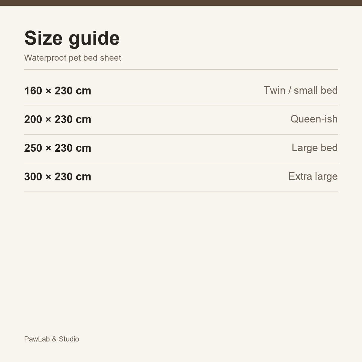 Size guide — pet bed sheet sizes — PawLab