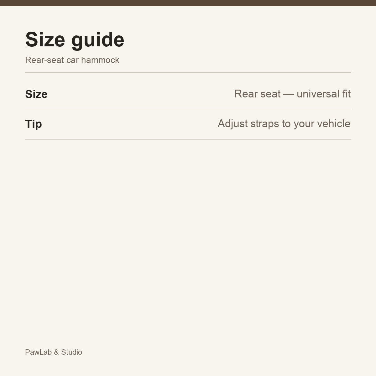 Size guide — Rear seat universal — PawLab