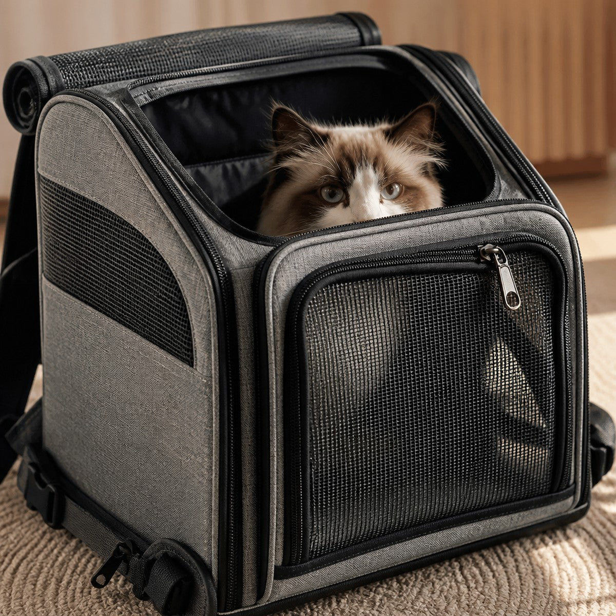 Foldable Backpack Pet Carrier — w4-03-03-detail — PawLab lifestyle