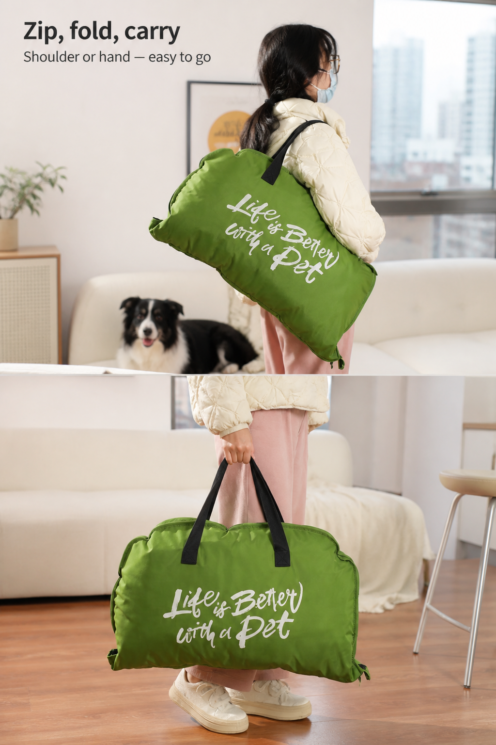 Zip fold carry — shoulder or hand — PawLab