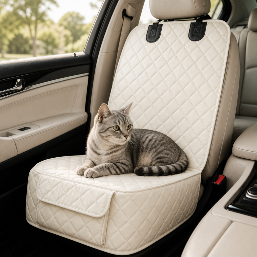Beige White — warm car lifestyle with pet — Front-Seat Car Pet Pad — PawLab