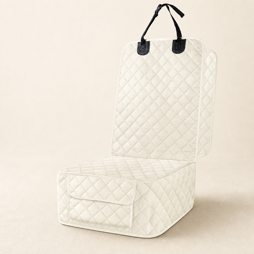 Beige White front-seat pet pad — product clarity — PawLab