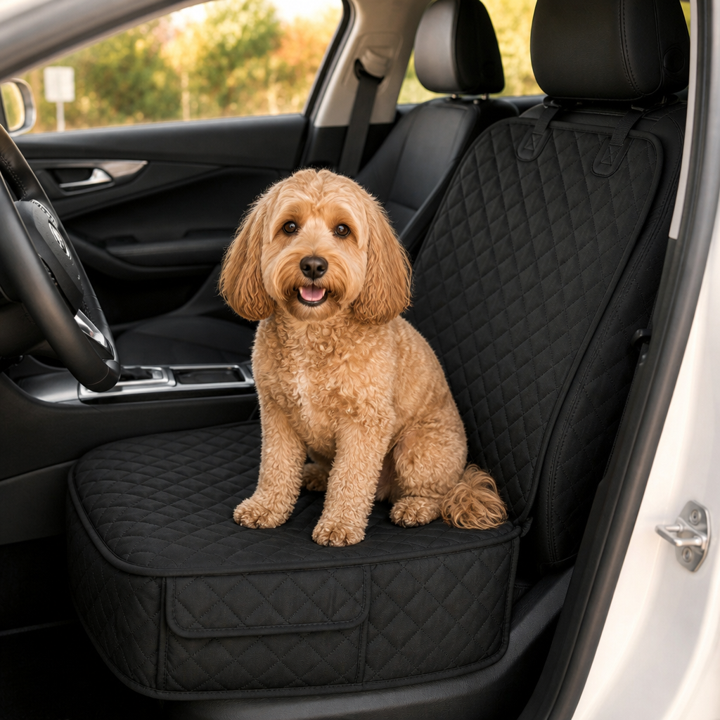 Black — warm car lifestyle with pet — Front-Seat Car Pet Pad — PawLab