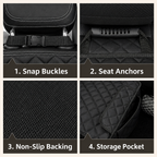 Snap buckles, seat anchors, non-slip backing, storage pocket — PawLab