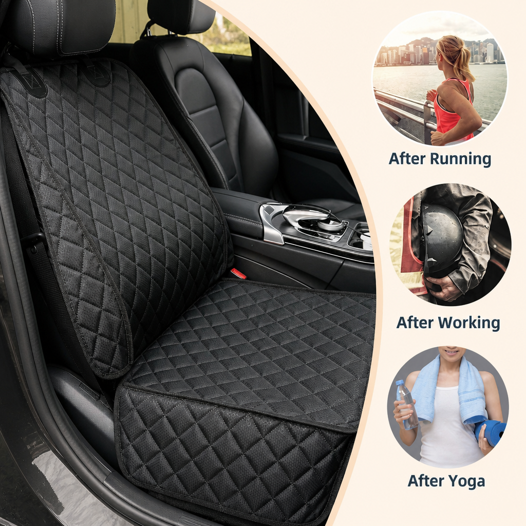 Front-seat pad in car — after running, working, yoga — PawLab