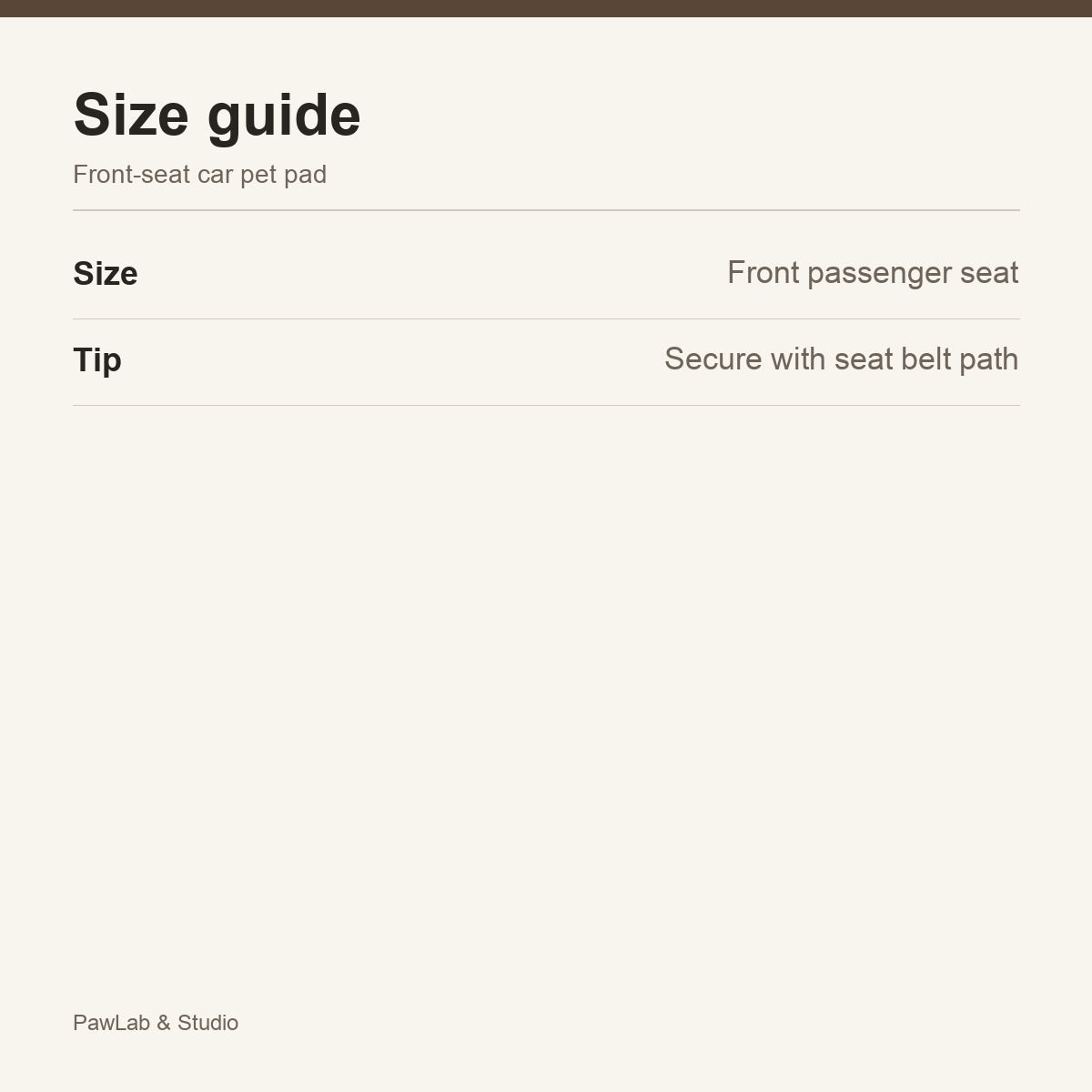 Size guide — Front passenger seat — PawLab