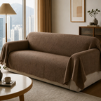 Solid One-Piece Sofa Protector — Coffee — warm lifestyle
