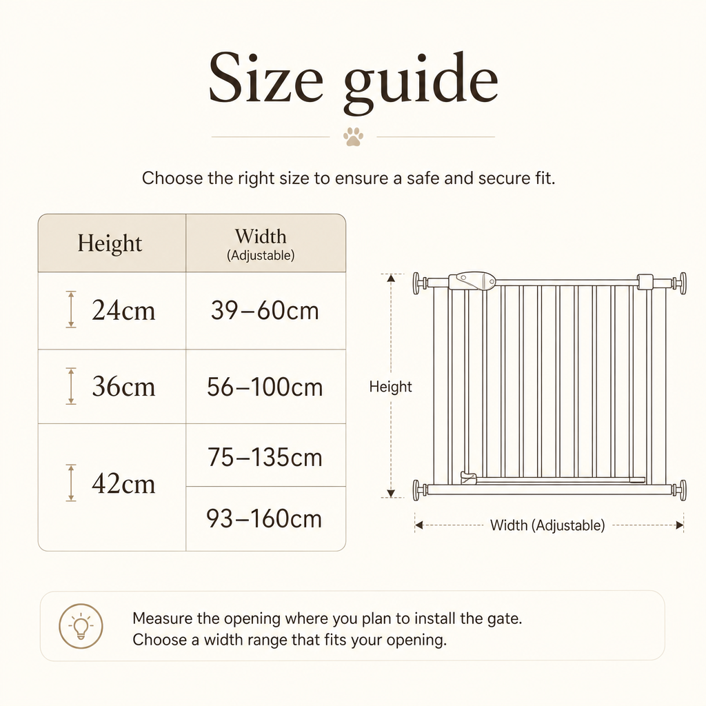 Size guide — height × width options — PawLab